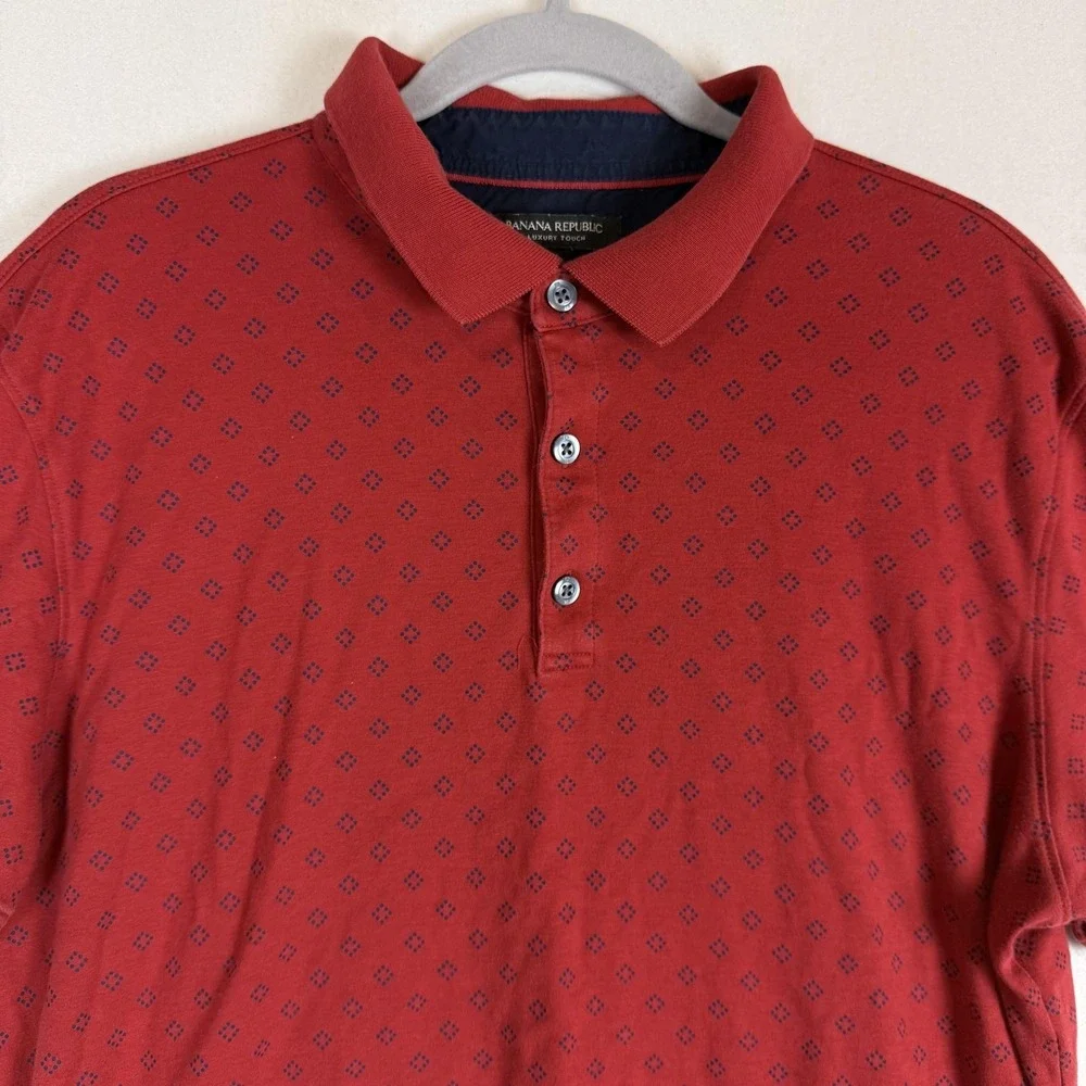 Banana Republic Polo Shirt Mens XL Red Luxury Touch Geometric Short Sleeve